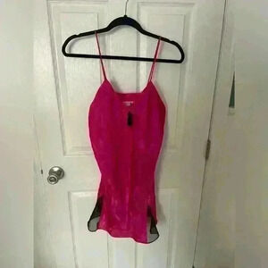 Vintage SIZE M Victorias Secret Hot Pink Nighty Negligee Sexy Gold Label